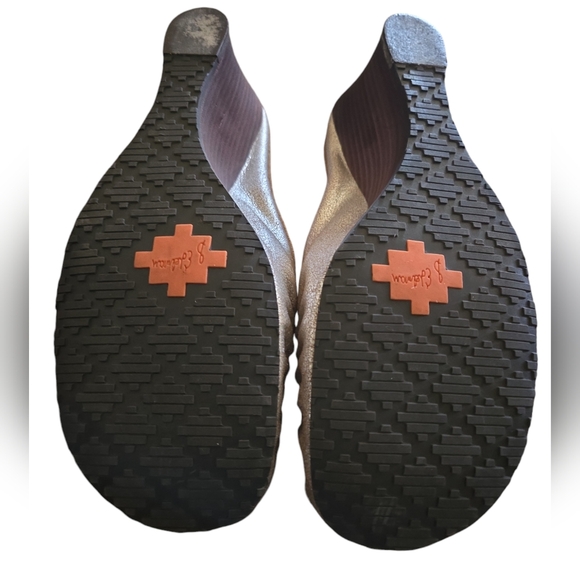 SAM EDELMAN LEATHER WOOD WEDGE MULE MOCCASINS IN DISTRESSED SILVER SIZE 9.5M - Picture 5 of 6